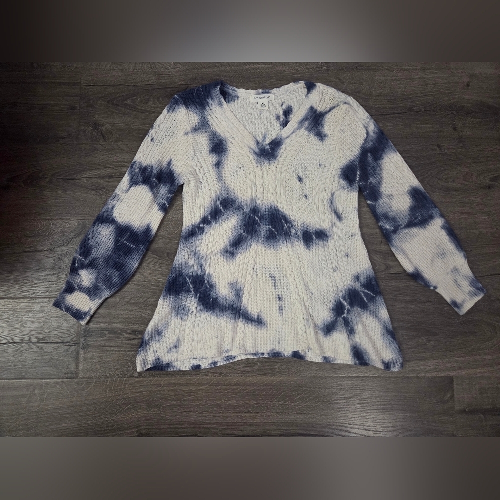 Women's Cable Knit Blue & White Tie Dye Sweater Size M